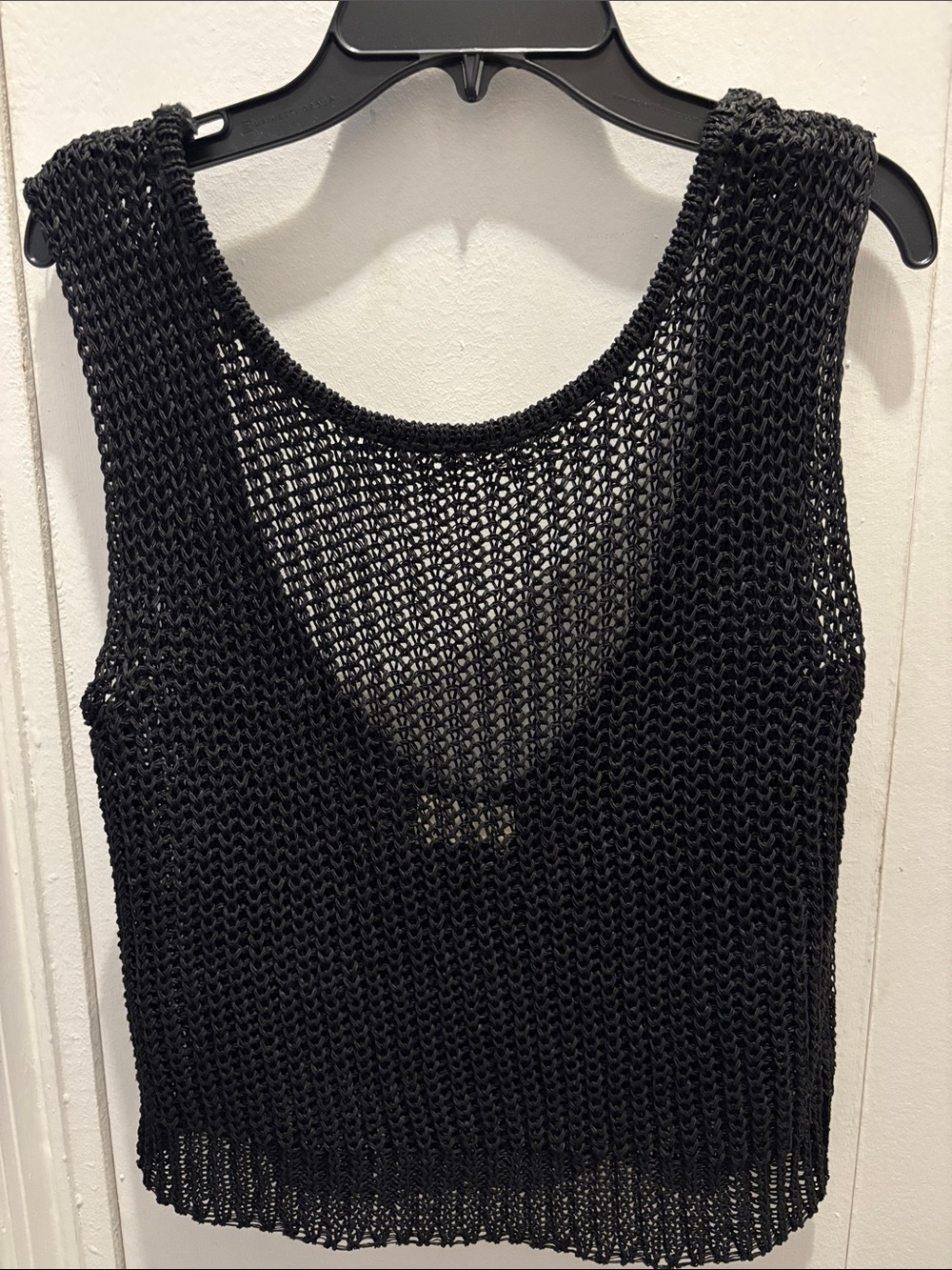 Black Crocheted Knit Tank Cropped Top by a. ren